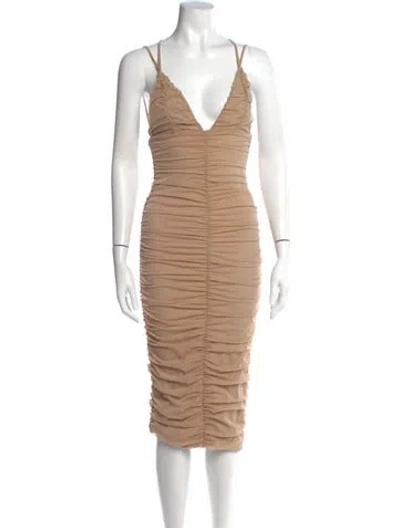 Pre-owned Michael Costello X Revolve V-neck Midi Length Dress In Neutral