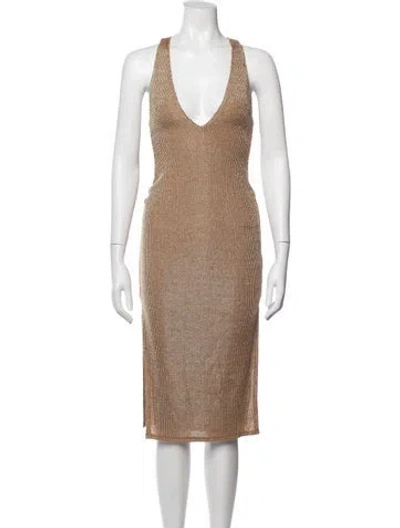 Pre-owned Michael Costello X Revolve V-neck Midi Length Dress In Neutrals