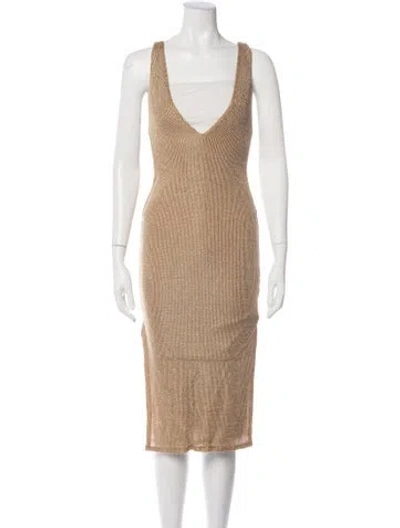Pre-owned Michael Costello X Revolve V-neck Midi Length Dress In Neutrals