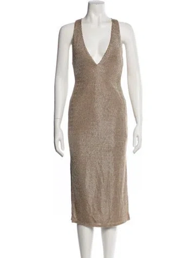 Pre-owned Michael Costello X Revolve V-neck Midi Length Dress W/ Tags In Gold