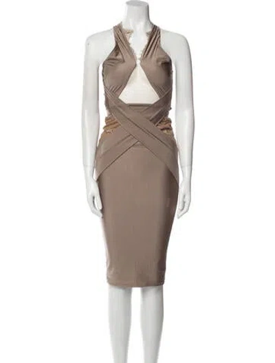 Pre-owned Michael Costello X Revolve V-neck Midi Length Dress W/ Tags In Gray