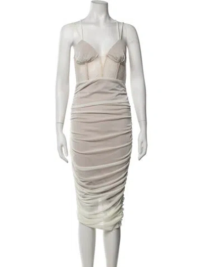 Pre-owned Michael Costello X Revolve V-neck Midi Length Dress W/ Tags In Neutrals