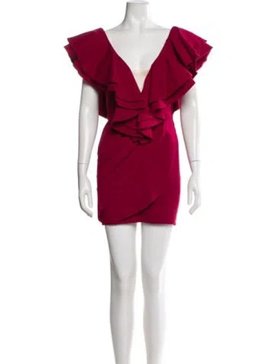 Pre-owned Michael Costello X Revolve V-neck Mini Dress In Burgundy