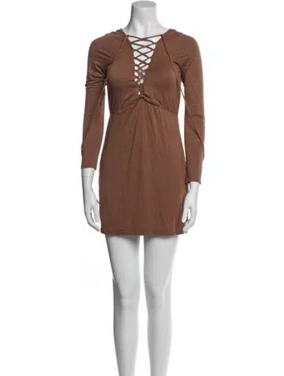 Pre-owned Michael Costello X Revolve V-neck Mini Dress In Neutral