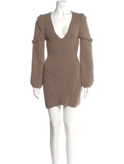 Pre-owned Michael Costello X Revolve V-neck Mini Dress In Neutral