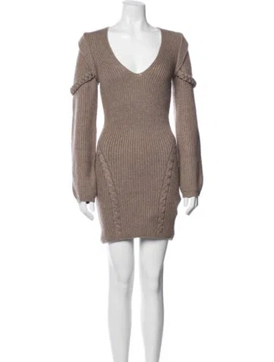 Pre-owned Michael Costello X Revolve V-neck Mini Dress In Neutral