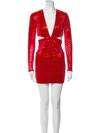 Pre-owned Michael Costello X Revolve V-neck Mini Dress In Red