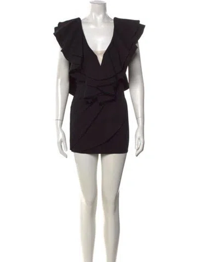 Pre-owned Michael Costello X Revolve V-neck Short Sleeve Top In Black