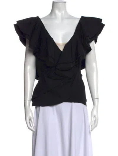Pre-owned Michael Costello X Revolve V-neck Short Sleeve Top In Black