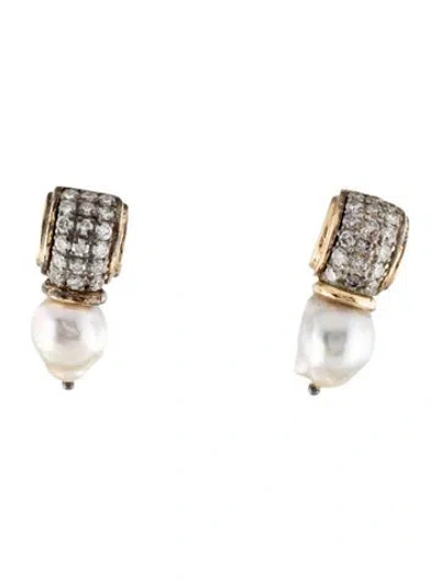 Pre-owned Michael Dawkins 14k Pearl & Diamond Stud Earrings In Multi