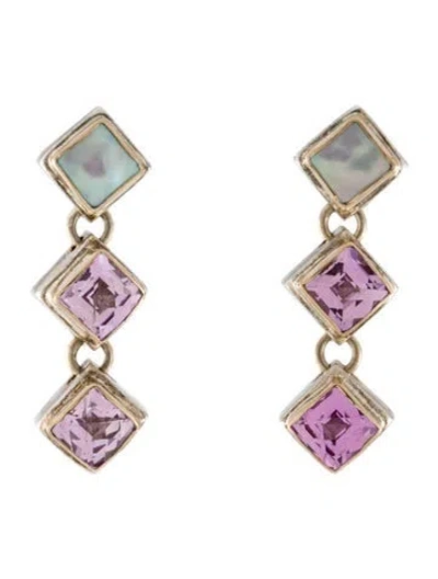 Pre-owned Michael Dawkins Mother Of Pearl & Synthetic Sapphire Drop Earrings In Multi
