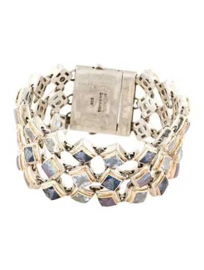 Pre-owned Michael Dawkins Mother Of Pearl , Topaz & Quartz Link Bracelet, 6.75" In Multi