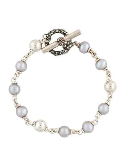 Pre-owned Michael Dawkins Pearl Chain Link Bracelet, 6.75" In Multi