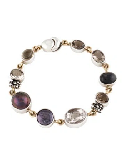 Pre-owned Michael Dawkins Pearl, Quartz, Star Diopside Station Bracelet, 7" In Multi