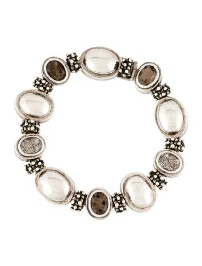 Pre-owned Michael Dawkins Smokey Quartz & Tourmalinated Quartz Bracelet, 6.75" In Brown