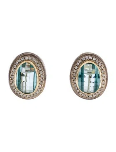 Pre-owned Michael Dawkins Synthetic Spinel & Diamond Earclips In Multi