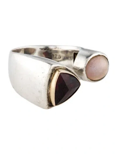 Pre-owned Michael Dawkins Two-tone Garnet & Dyed Pearl Cocktail Ring In Multi