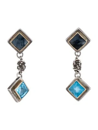 Pre-owned Michael Dawkins Two-tone Topaz & Pietersite Drop Earrings In Multi