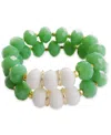 Michael Gabriel Designs Gold-tone Green Crystal & White Agate Beaded Stretch Bracelet