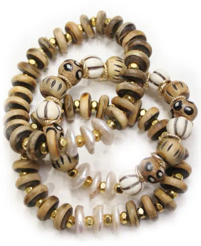 Michael Gabriel Designs Horn Wood Bracelets In Brown