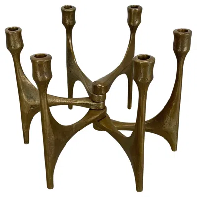 Pre-owned Michael Harjes Large Midcentury Brutalist Bronze Candleholder By , Germany, 1960 In Gold