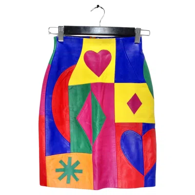 Pre-owned Michael Hoban 1980s Multicolor Leather Pencil Skirt In Red