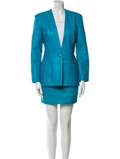 Pre-owned Michael Hoban North Beach Late 1980's - Early 1990's Leather Skirt Set In Blue