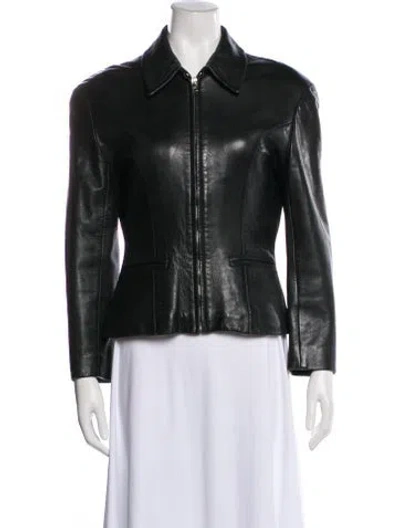 Pre-owned Michael Hoban North Beach Leather Biker Jacket In Green