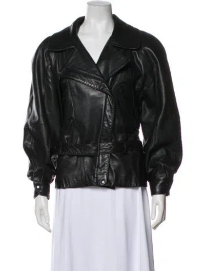Pre-owned Michael Hoban North Beach Leather Biker Jacket In Green