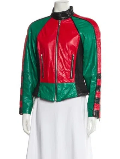 Pre-owned Michael Hoban North Beach Leather Colorblock Pattern Biker Jacket In Multi