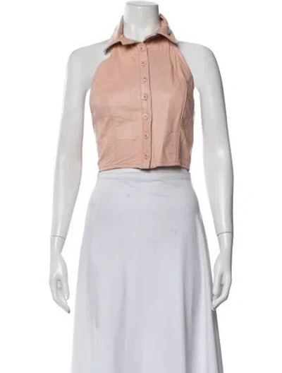 Pre-owned Michael Hoban North Beach Leather Halterneck Crop Top In Pink