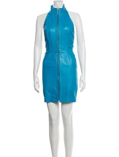 Pre-owned Michael Hoban North Beach Leather Mini Dress In Blue
