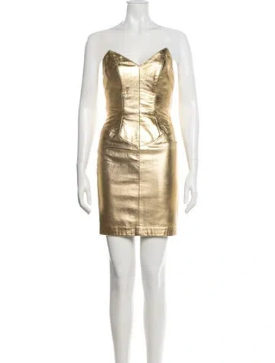 Pre-owned Michael Hoban North Beach Leather Mini Dress In Gold