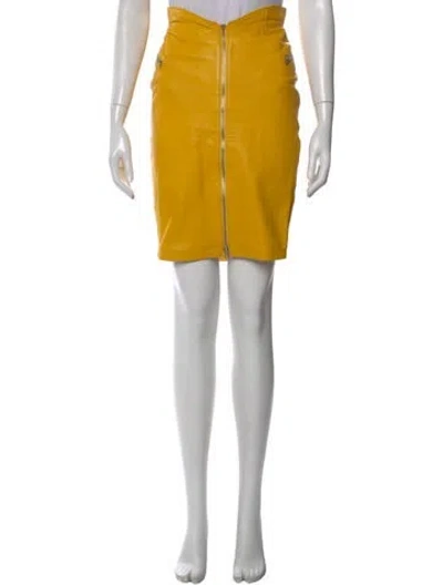 Pre-owned Michael Hoban North Beach Leather Mini Skirt In Yellow