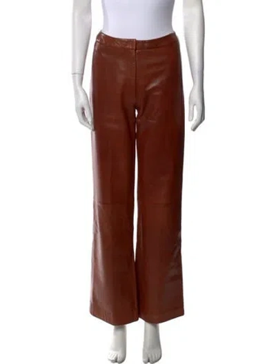 Pre-owned Michael Hoban North Beach Leather Wide Leg Pants In Brown