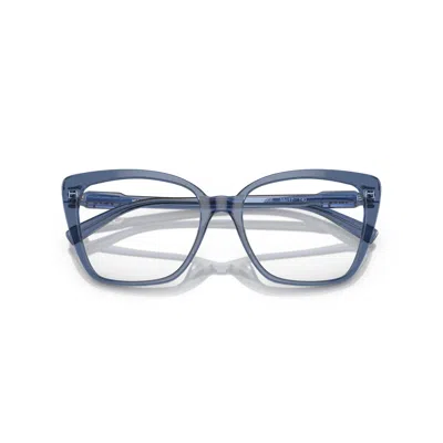 Michael Kors 0mk4110u Translucent Blue Acetate Square Eyeglasses With Metallic Logo In White