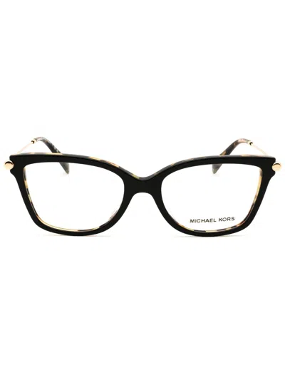 Michael Kors 0mk4150u Eyeglasses In Black/amber Tortoise/clear Demo Lens
