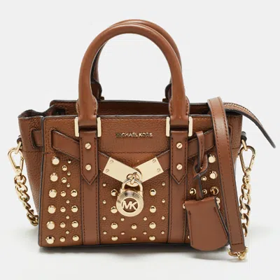 Pre-owned Michael Kors Nouveau Hamilton Studded Mini Brown Leather Tote