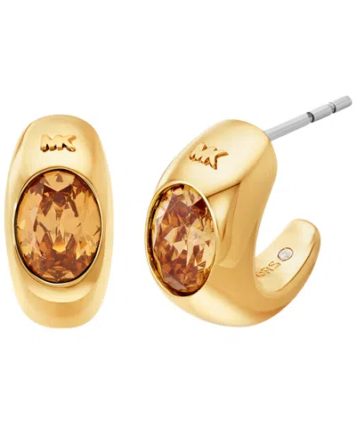 Michael Kors 14k Gold-plated Brass Oval Stone Hoop Earrings In Gold,red