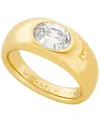 Michael Kors Precious Metal-plated Cubic Zirconia Signet Ring In Gold,white