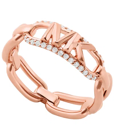 Michael Kors 14k Rose Gold Plated Sterling Silver Pave Empire Link Chain Ring