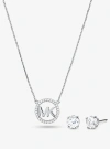 Michael Kors 14k Rose Gold-plated Sterling Silver Pavé Logo Charm Necklace And Stud Earrings Set