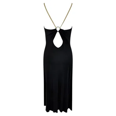 Pre-owned Michael Kors 2000s Celine By  Black Bodycon Logo Ring Gold Strap Backless Dress