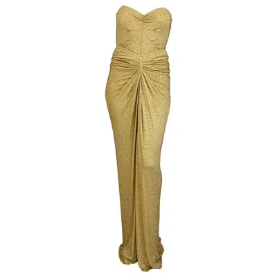 Pre-owned Michael Kors 2000s Women's Light Yellow Jersey Gown With Rhinestones