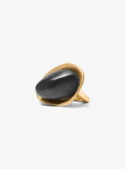 Michael Kors 24k-gold-plated Brass And Stone Ring In Black