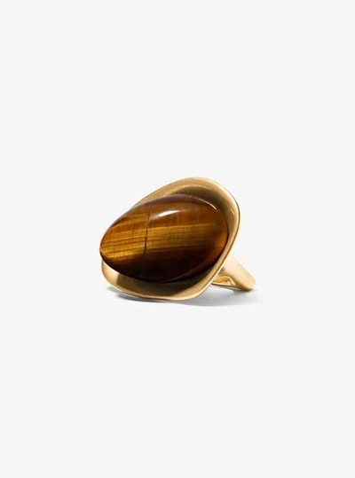 Michael Kors 24k-gold-plated Brass And Stone Ring In Brown