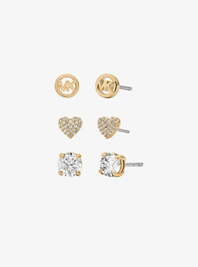 Michael Kors 3-piece Cubic Zirconia Stud Earrings Gift Set In Gold
