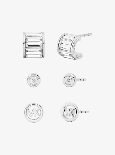 Michael Kors 3-piece Cubic Zirconia Stud Earrings Gift Set In Silver