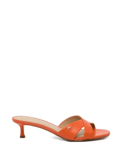 Michael Kors 30mm Logo-patched Crossover Sandals In Orange