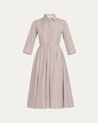 Michael Kors 3/4-sleeve Striped Midi Shirtdress With Belt